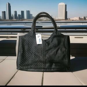 Serrv Black Handmade Sasha Weaved Leather Hobo Bag Made In India NWT